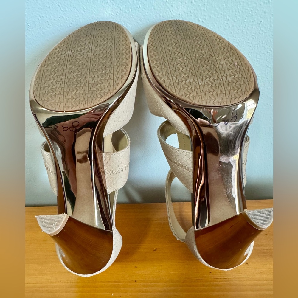 Michael Kors Beige Strappy Zip Front Heels - Picture 6 of 11